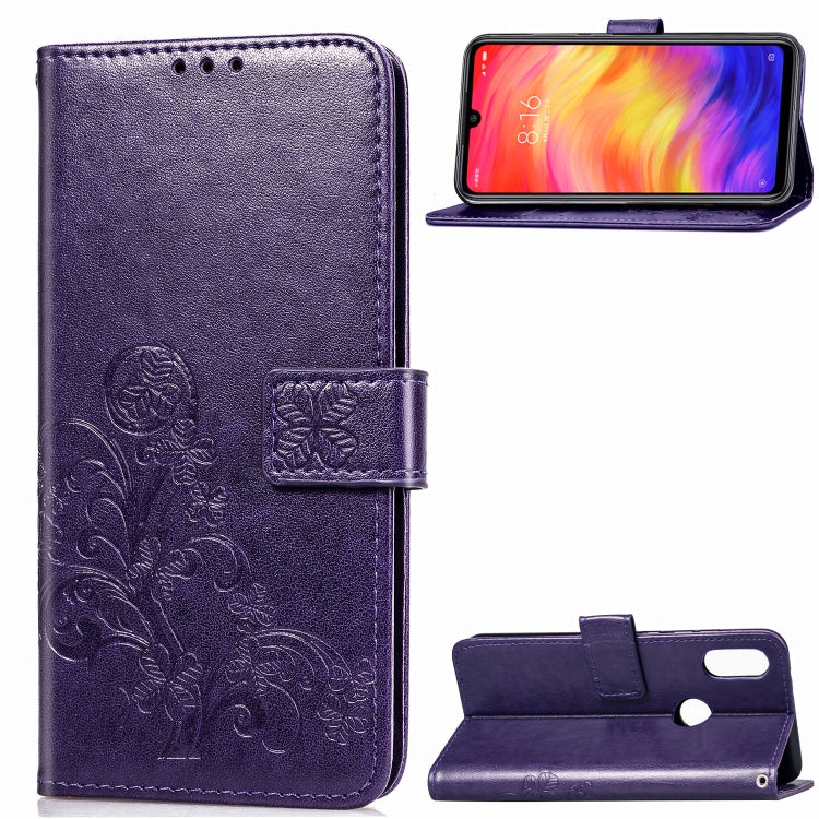 Lucky Clover Pressed Flowers Pattern Leather Case for Xiaomi Redmi Note 7, with Holder & Card Slots & Wallet & Hand Strap