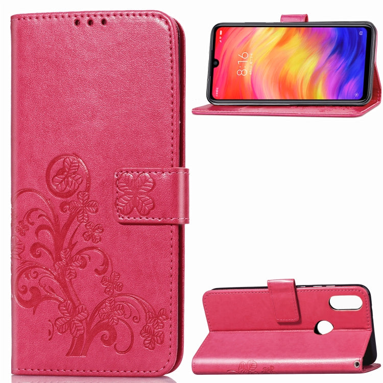Lucky Clover Pressed Flowers Pattern Leather Case for Xiaomi Redmi Note 7, with Holder & Card Slots & Wallet & Hand Strap