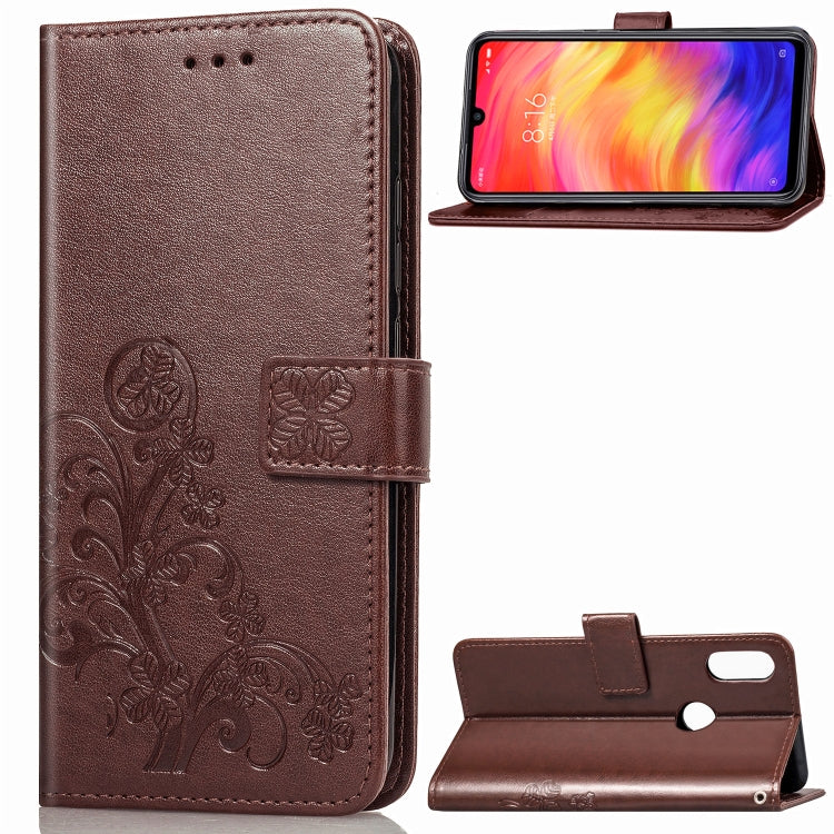 Lucky Clover Pressed Flowers Pattern Leather Case for Xiaomi Redmi Note 7, with Holder & Card Slots & Wallet & Hand Strap