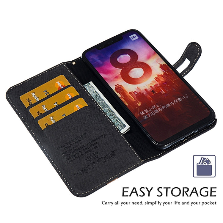 Splicing Embossed Male Style Horizontal Flip Leather Case for Xiaomi Mi 8, with Holder & Card Slots & Wallet & Lanyard