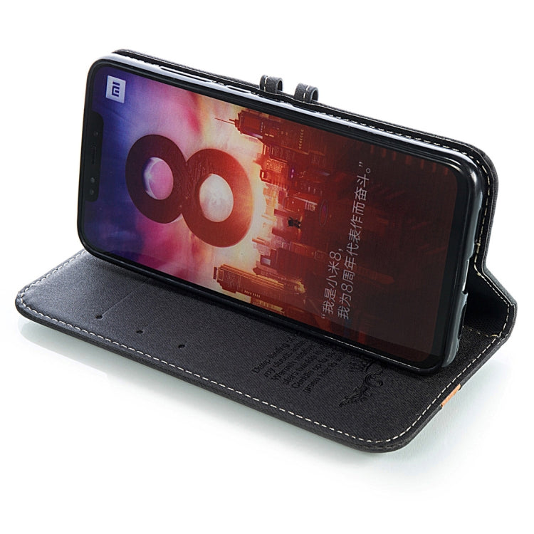 Splicing Embossed Male Style Horizontal Flip Leather Case for Xiaomi Mi 8, with Holder & Card Slots & Wallet & Lanyard