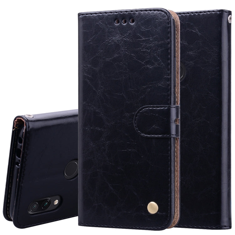 Business Style Oil Wax Texture Horizontal Flip Leather Case for Xiaomi Redmi 7, with Holder & Card Slots & Wallet