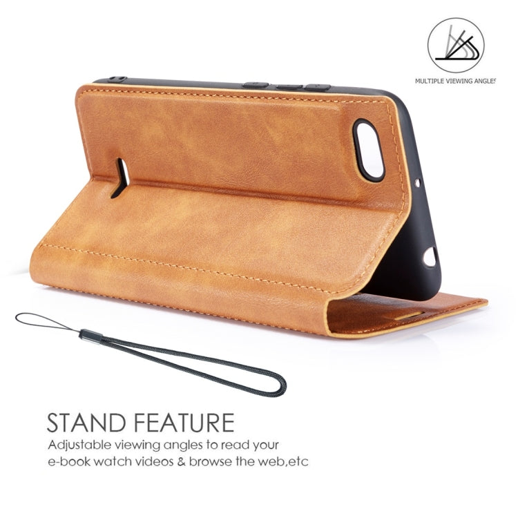 Retro Simple Ultra-thin Magnetic Horizontal Flip Leather Case for Xiaomi Redmi 6A, with Holder & Card Slots & Lanyard