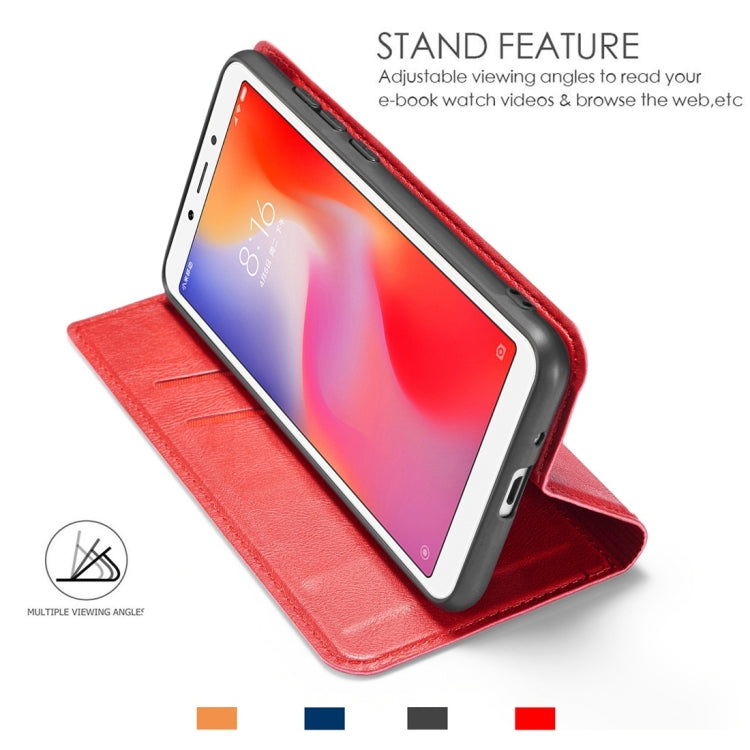Retro Simple Ultra-thin Magnetic Horizontal Flip Leather Case for Xiaomi Redmi 6, with Holder & Card Slots & Lanyard