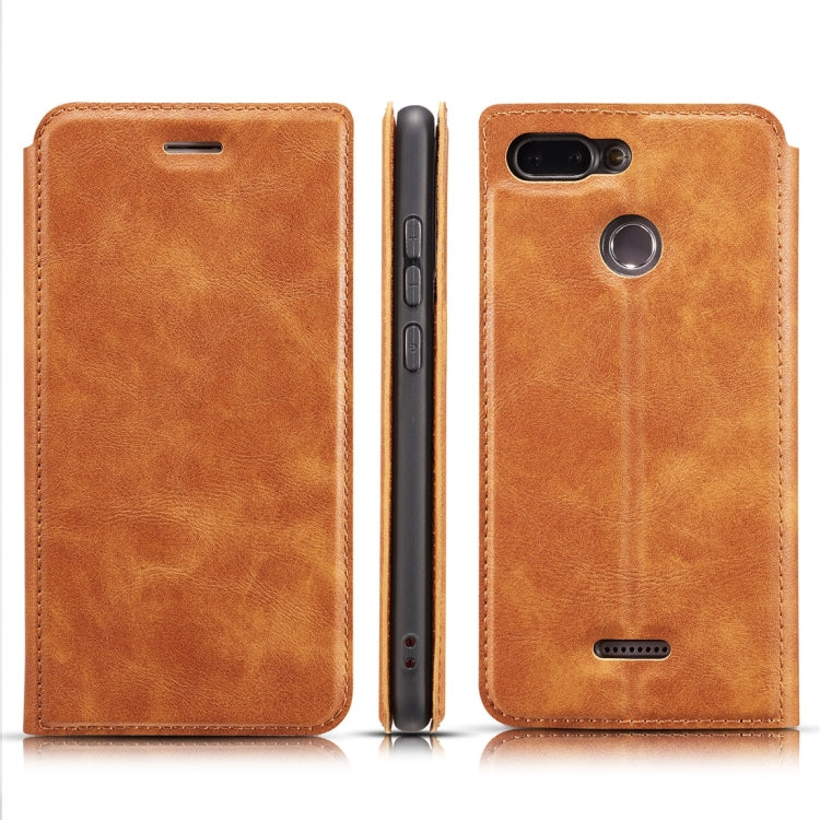 Retro Simple Ultra-thin Magnetic Horizontal Flip Leather Case for Xiaomi Redmi 6, with Holder & Card Slots & Lanyard