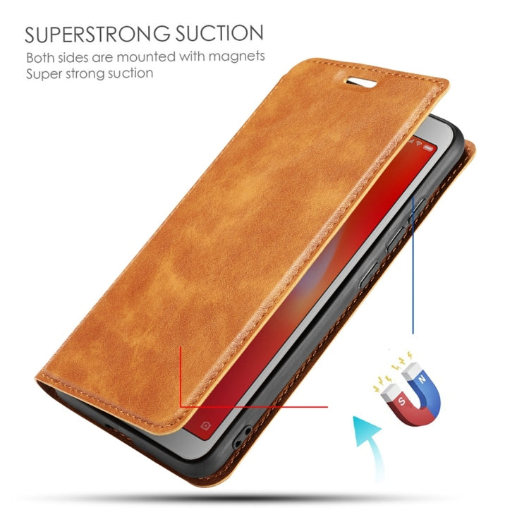Retro Simple Ultra-thin Magnetic Horizontal Flip Leather Case for Xiaomi Redmi 6, with Holder & Card Slots & Lanyard