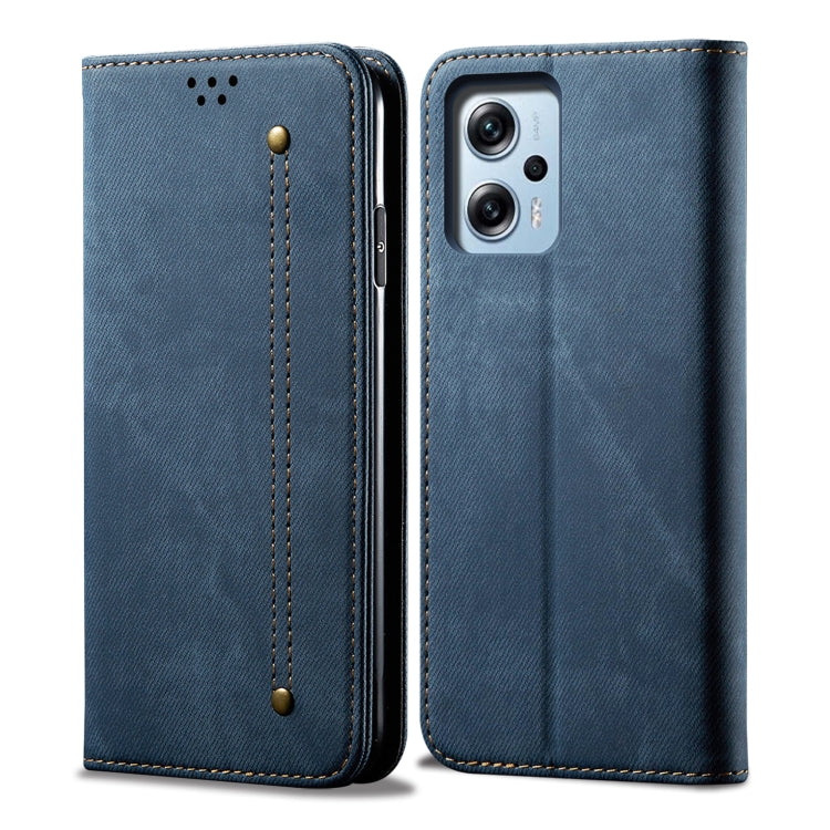 Denim Texture Leather Phone Case For Xiaomi Redmi Note 11T Pro+ / Note 12 T Pro / Poco X4 GT