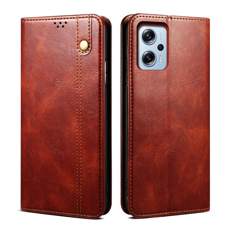 Oil Wax Crazy Horse Texture Leather Phone Case For Xiaomi Redmi Note 11T Pro+ / Note 12 T Pro / Poco X4 GT