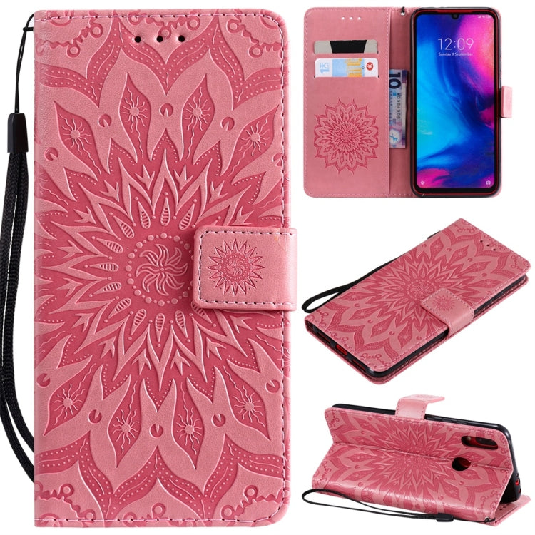 Sun Embossing Pattern Horizontal Flip Leather Case for Xiaomi Redmi Note 7, with Card Slot & Holder & Wallet & Lanyard