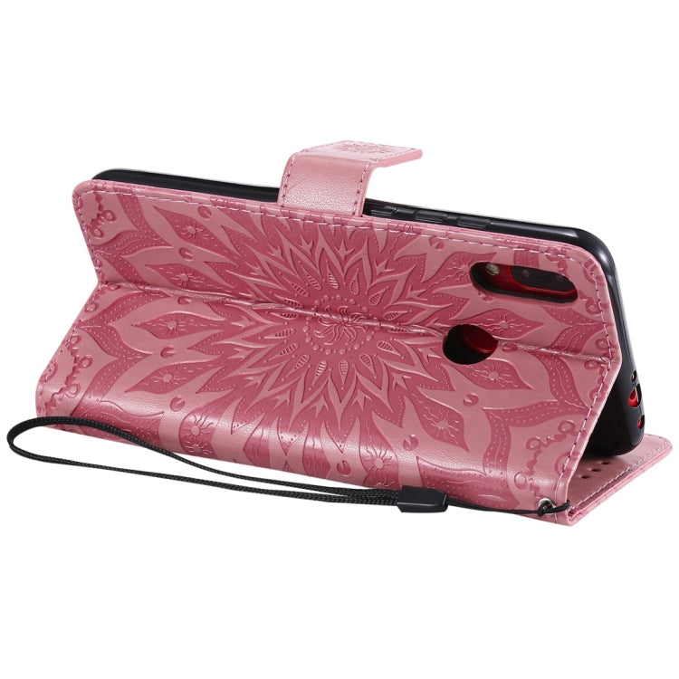 Sun Embossing Pattern Horizontal Flip Leather Case for Xiaomi Redmi Note 7, with Card Slot & Holder & Wallet & Lanyard