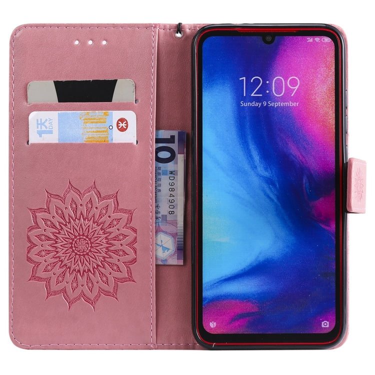 Sun Embossing Pattern Horizontal Flip Leather Case for Xiaomi Redmi Note 7, with Card Slot & Holder & Wallet & Lanyard