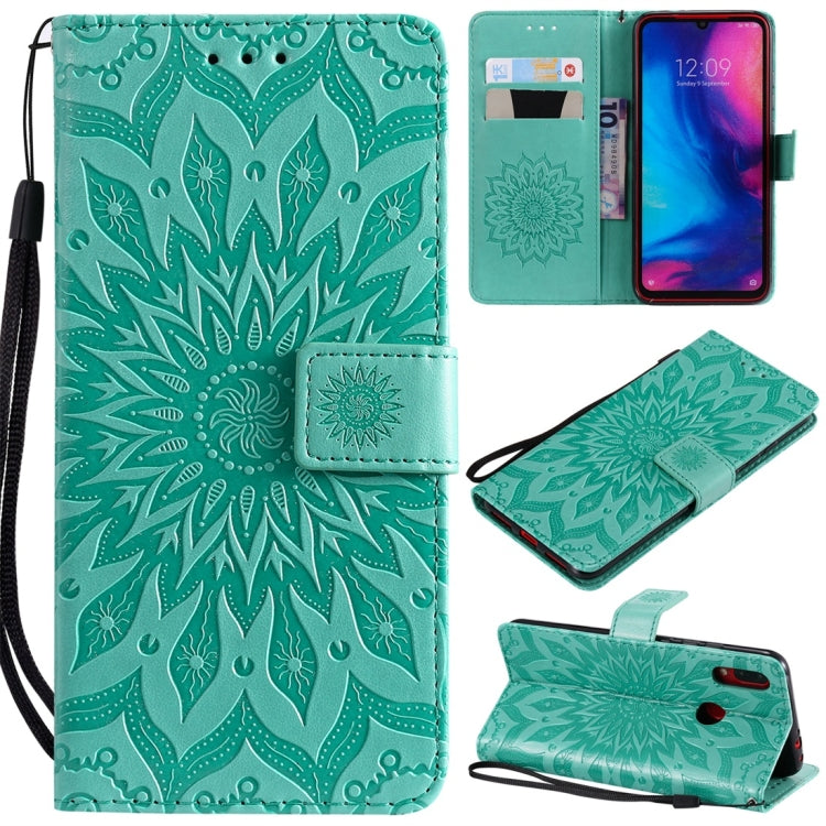Sun Embossing Pattern Horizontal Flip Leather Case for Xiaomi Redmi Note 7, with Card Slot & Holder & Wallet & Lanyard