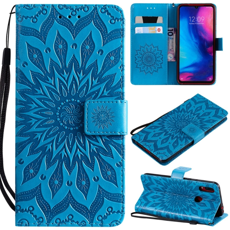 Sun Embossing Pattern Horizontal Flip Leather Case for Xiaomi Redmi Note 7, with Card Slot & Holder & Wallet & Lanyard