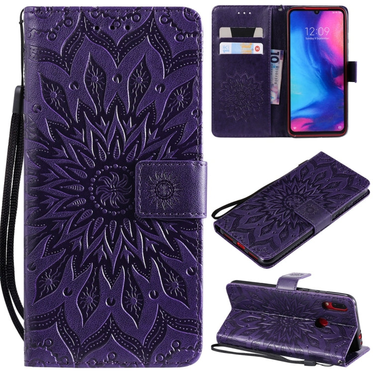 Sun Embossing Pattern Horizontal Flip Leather Case for Xiaomi Redmi Note 7, with Card Slot & Holder & Wallet & Lanyard