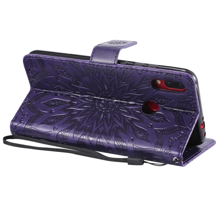 Sun Embossing Pattern Horizontal Flip Leather Case for Xiaomi Redmi Note 7, with Card Slot & Holder & Wallet & Lanyard