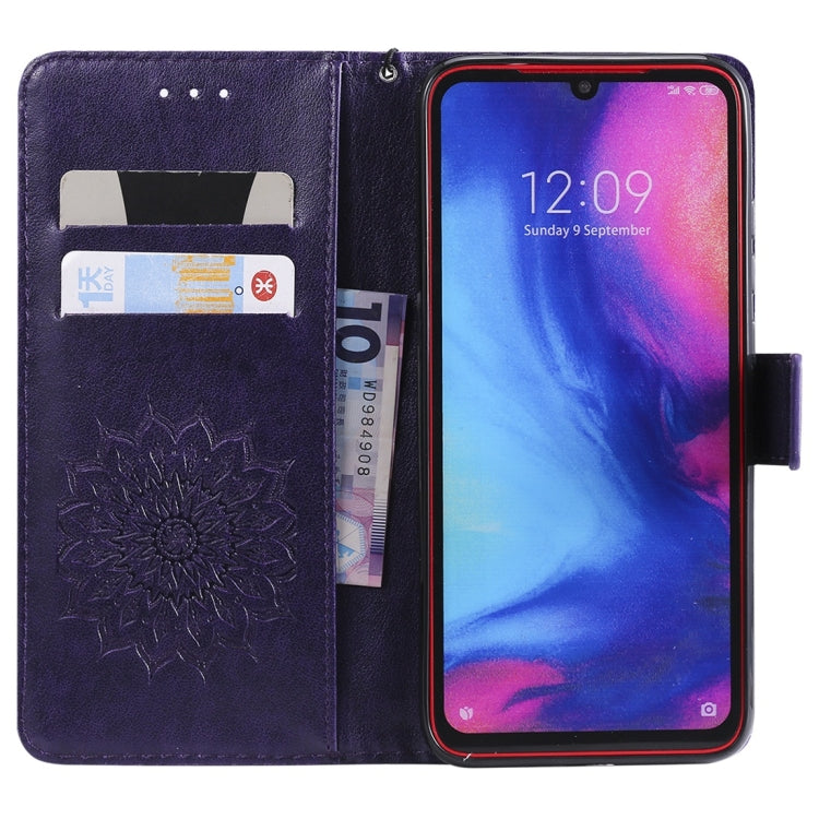 Sun Embossing Pattern Horizontal Flip Leather Case for Xiaomi Redmi Note 7, with Card Slot & Holder & Wallet & Lanyard