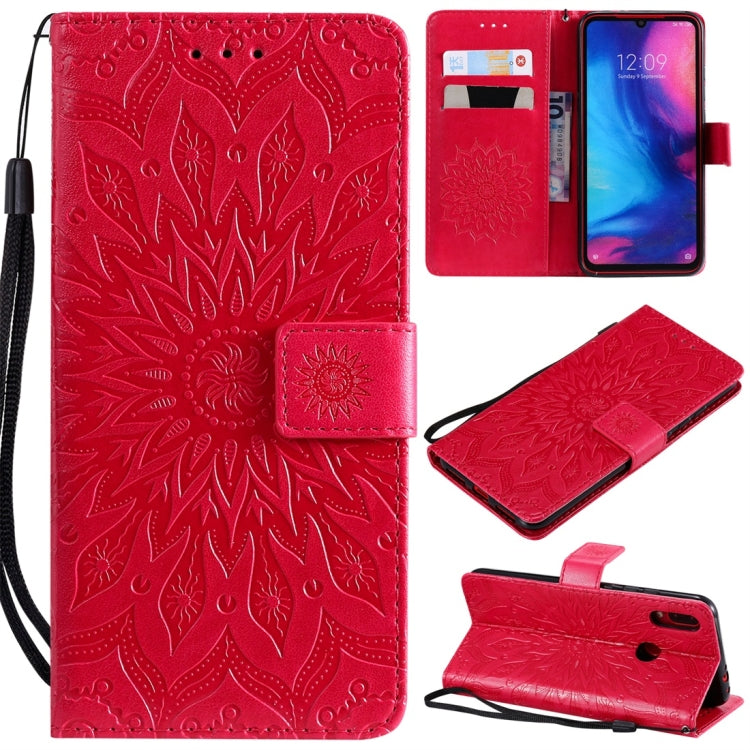 Sun Embossing Pattern Horizontal Flip Leather Case for Xiaomi Redmi Note 7, with Card Slot & Holder & Wallet & Lanyard