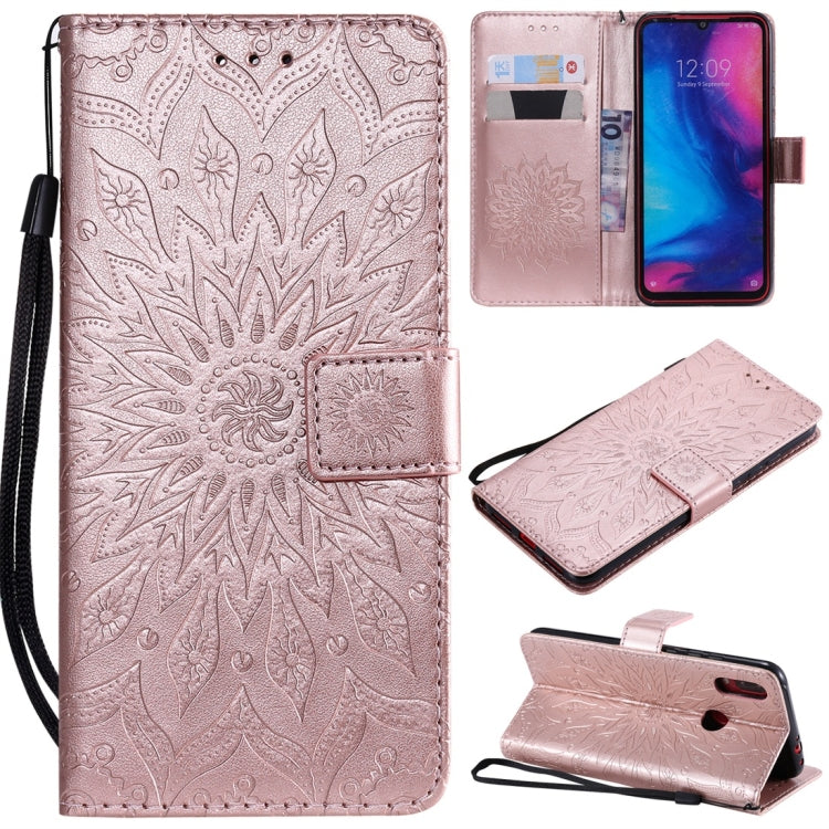 Sun Embossing Pattern Horizontal Flip Leather Case for Xiaomi Redmi Note 7, with Card Slot & Holder & Wallet & Lanyard