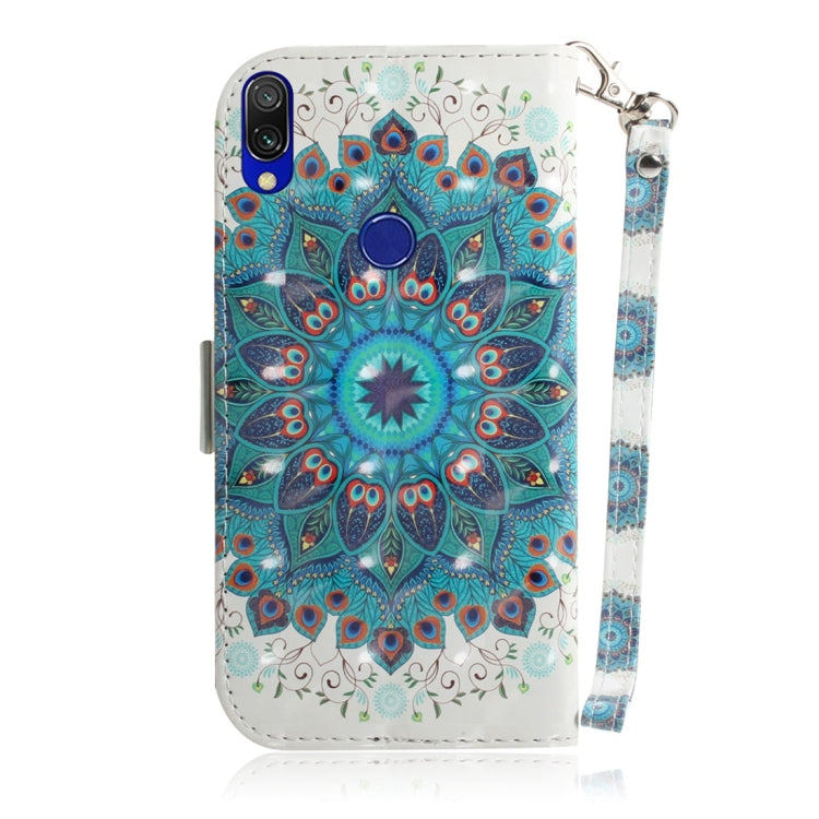 Peacock Wreath Pattern 3D Coloured Drawing Horizontal Flip Leather Case for Xiaomi Redmi 7, with Holder & Card Slots & Wallet
