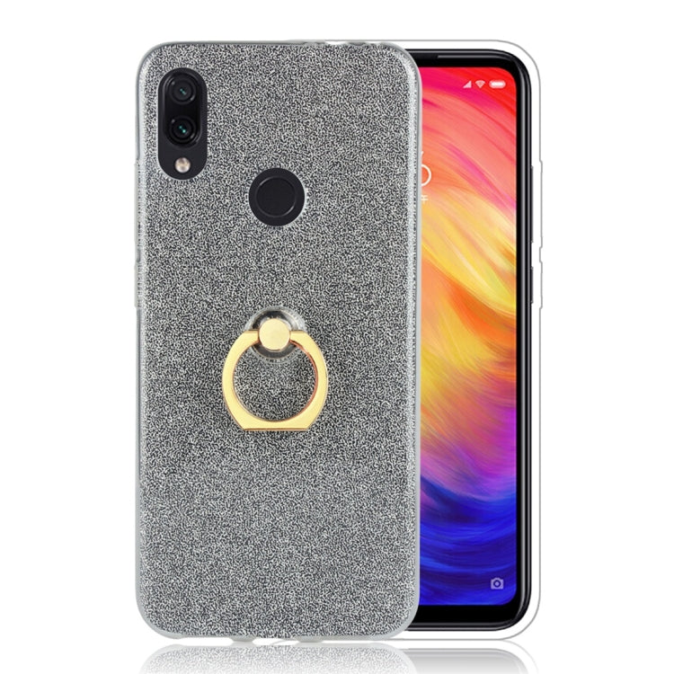 Glittery Powder Shockproof TPU Protective Case for Xiaomi Redmi Note 7, with 360 Degree Rotation Ring Holder