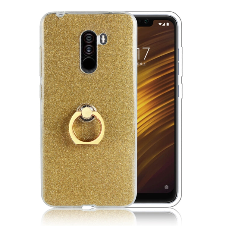 Glittery Powder Shockproof TPU Protective Case for Xiaomi Pocophone F1, with 360 Degree Rotation Ring Holder