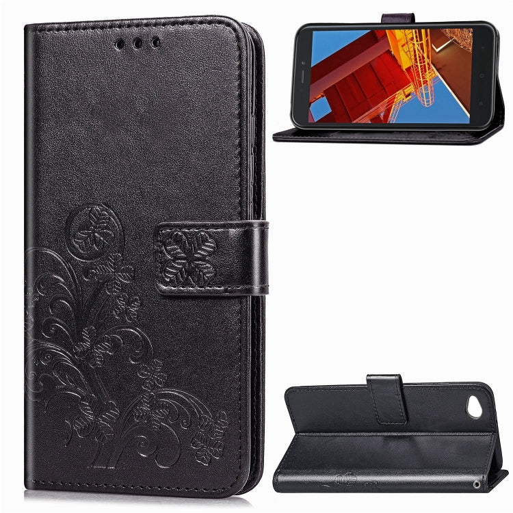 Lucky Clover Pressed Flowers Pattern Leather Case for Xiaomi Redmi Go, with Holder & Card Slots & Wallet & Hand Strap