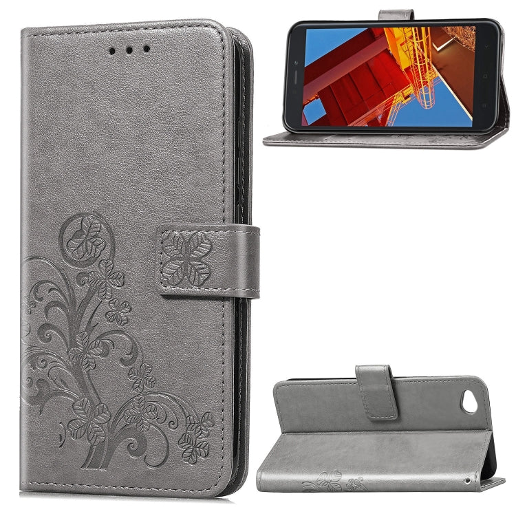 Lucky Clover Pressed Flowers Pattern Leather Case for Xiaomi Redmi Go, with Holder & Card Slots & Wallet & Hand Strap