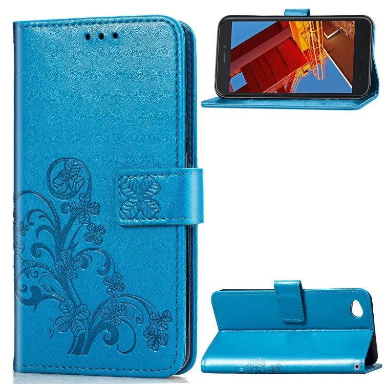 Lucky Clover Pressed Flowers Pattern Leather Case for Xiaomi Redmi Go, with Holder & Card Slots & Wallet & Hand Strap