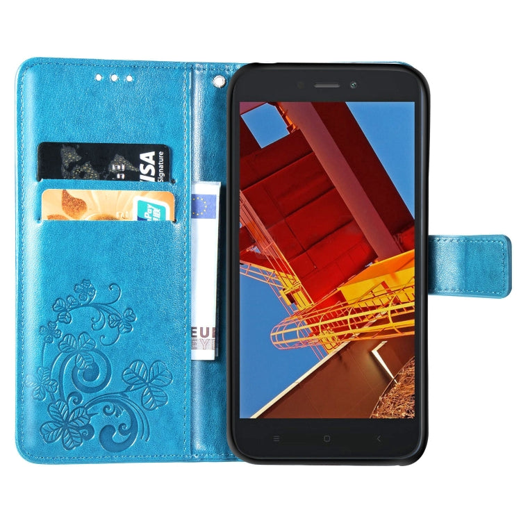 Lucky Clover Pressed Flowers Pattern Leather Case for Xiaomi Redmi Go, with Holder & Card Slots & Wallet & Hand Strap