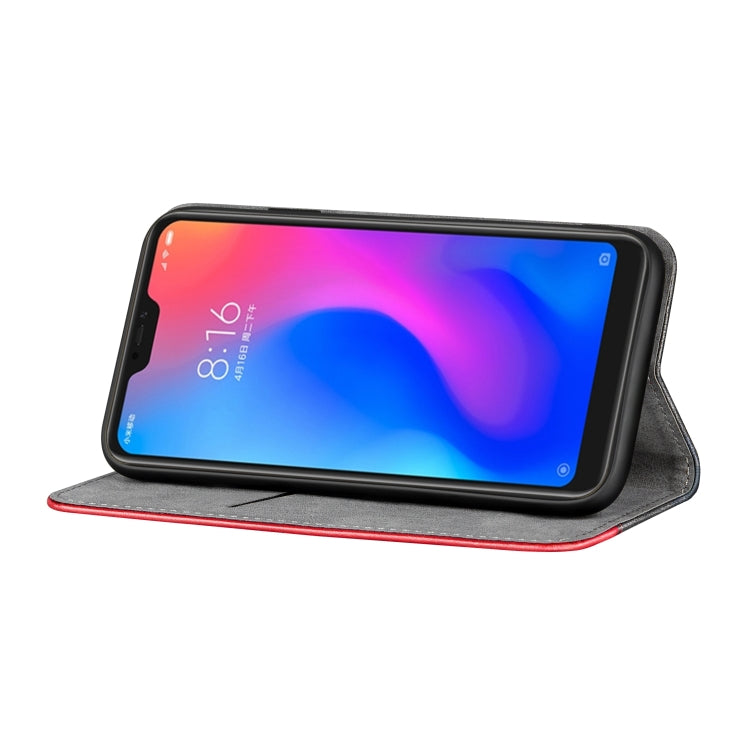 Business Solid Color Stitching Horizontal Flip Leather Case for Xiaomi Redmi Note 6 Pro, with Holder & Card Slots & Wallet & Lanyard