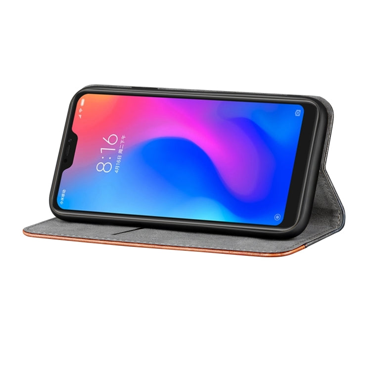 Business Solid Color Stitching Horizontal Flip Leather Case for Xiaomi Redmi Note 6 Pro, with Holder & Card Slots & Wallet & Lanyard