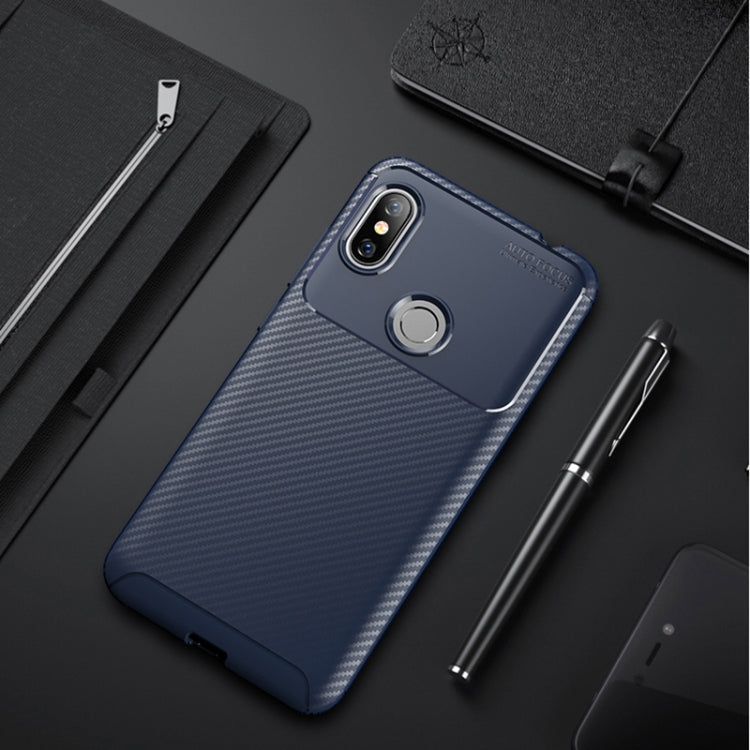Beetle Shape Carbon Fiber Texture Shockproof TPU Case for Xiaomi Redmi Note 6(Blue)