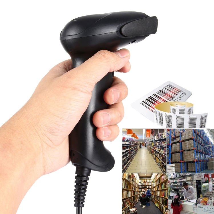 USB 1D CCD Wired Handheld Red Light Barcode Scanner Barcode Reader, Cable Length: about 1.5m (Black)