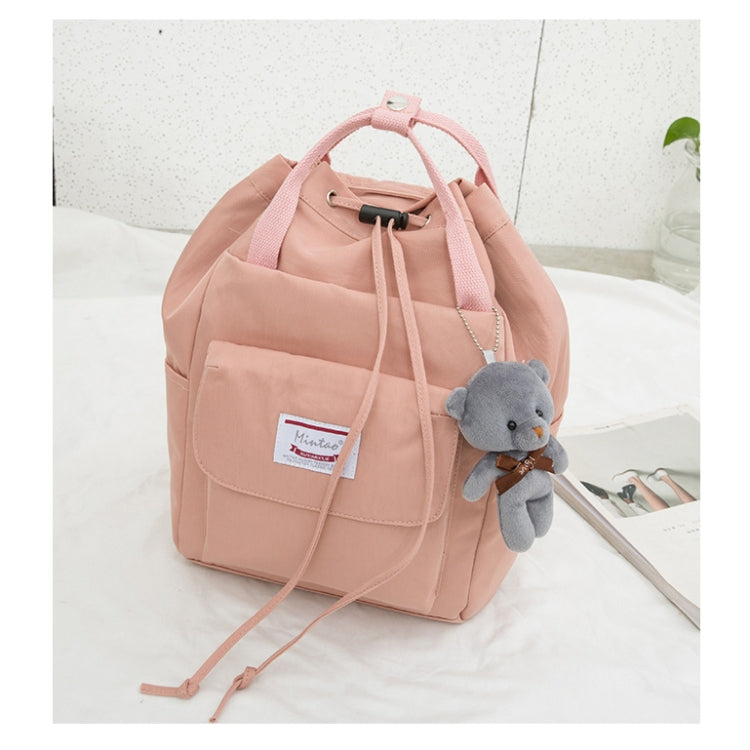 Solid Color Cute Girl Backpack Shoulder Bag with Plush Bear Pendant