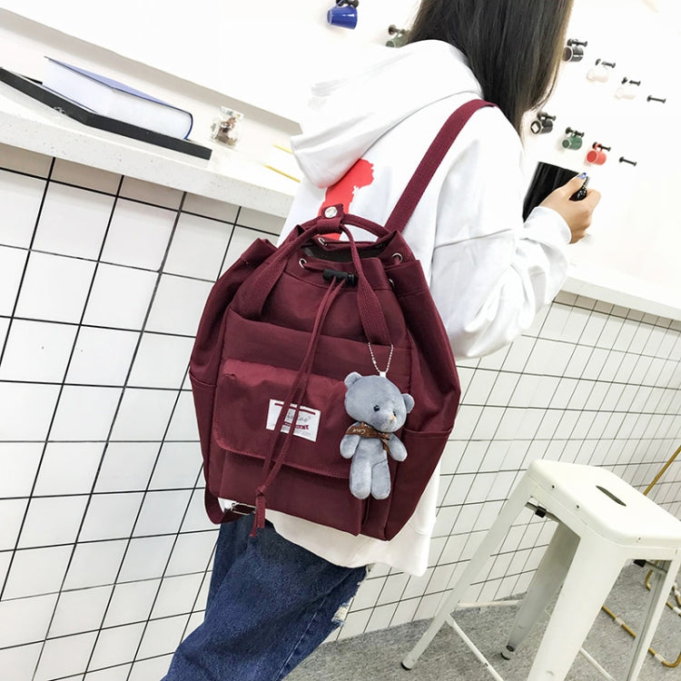 Solid Color Cute Girl Backpack Shoulder Bag with Plush Bear Pendant