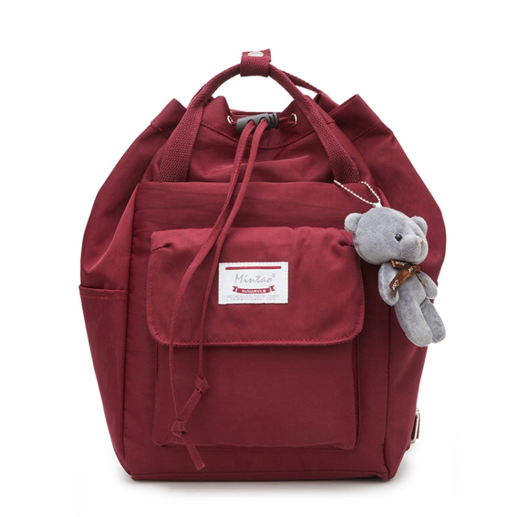 Solid Color Cute Girl Backpack Shoulder Bag with Plush Bear Pendant