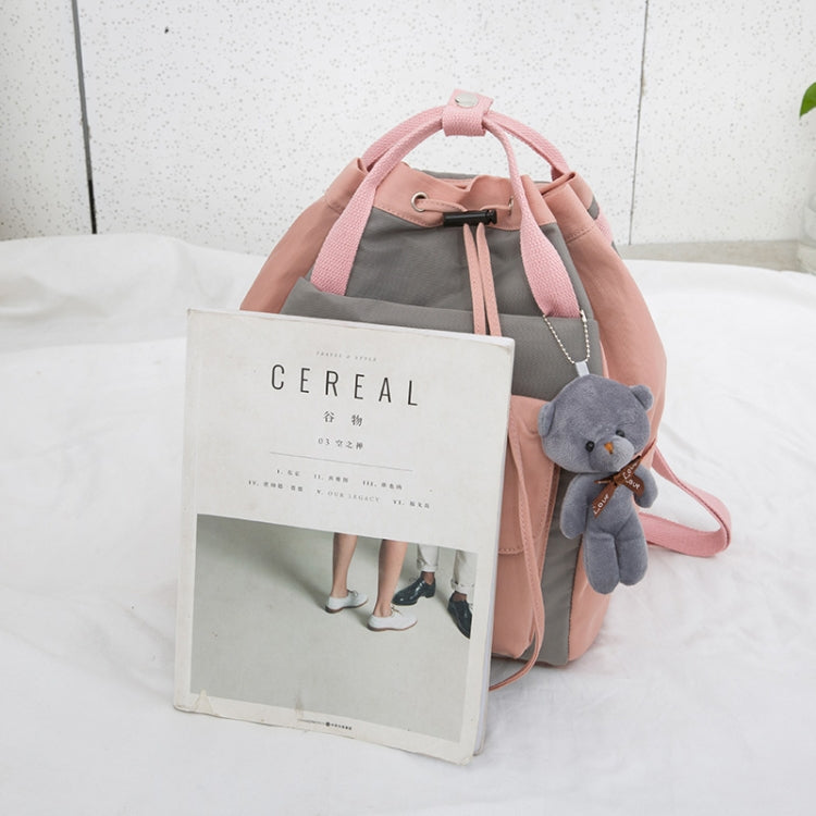 Solid Color Cute Girl Backpack Shoulder Bag with Plush Bear Pendant