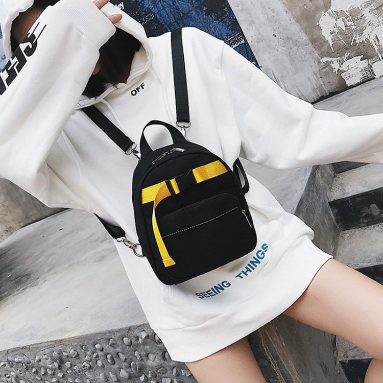 Contrast Color Canvas Casual Shoulder Bag Girl Handbag, Size: L (Black)