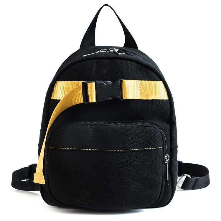 Contrast Color Canvas Casual Shoulder Bag Girl Handbag, Size: L (Black)