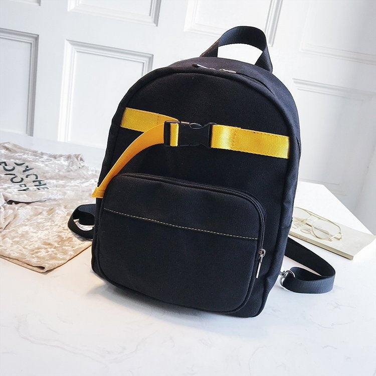 Contrast Color Canvas Casual Shoulder Bag Girl Handbag, Size: L (Black)