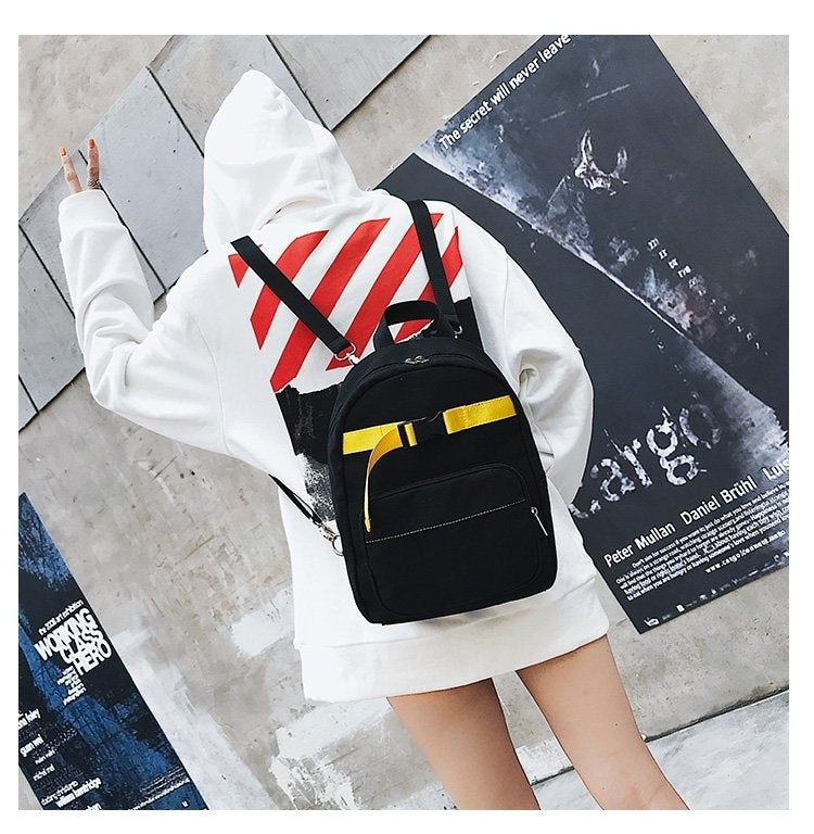 Contrast Color Canvas Casual Shoulder Bag Girl Handbag, Size: L (Black)