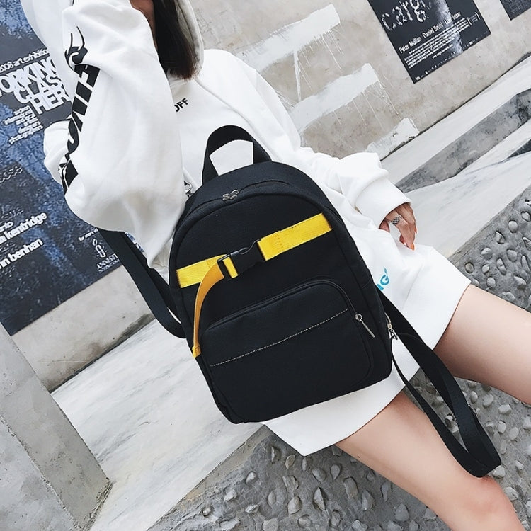 Contrast Color Canvas Casual Shoulder Bag Girl Handbag, Size: L (Black)