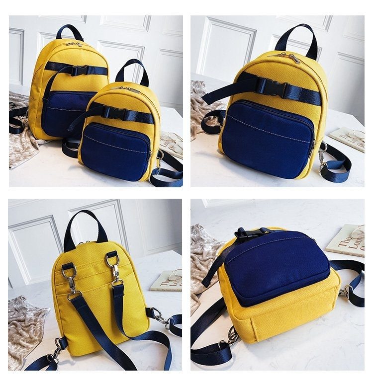 Contrast Color Canvas Casual Shoulder Bag Girl Handbag, Size: L (Black)