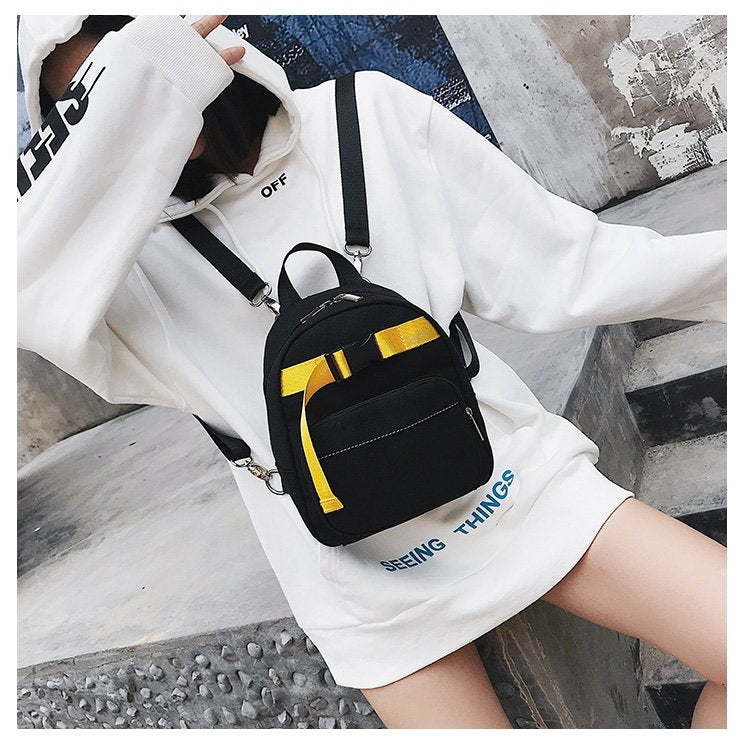 Contrast Color Canvas Casual Shoulder Bag Girl Handbag, Size: S
