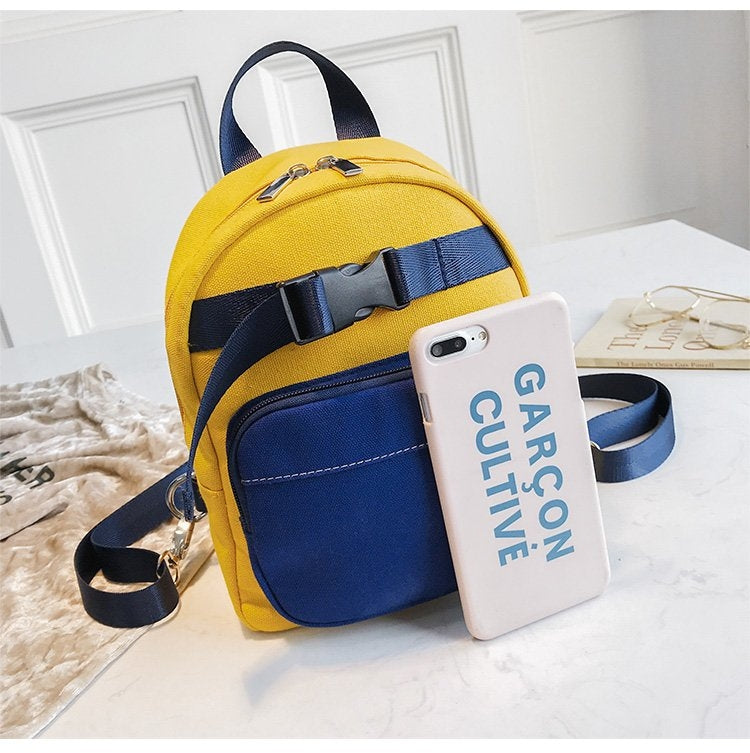 Contrast Color Canvas Casual Shoulder Bag Girl Handbag, Size: S