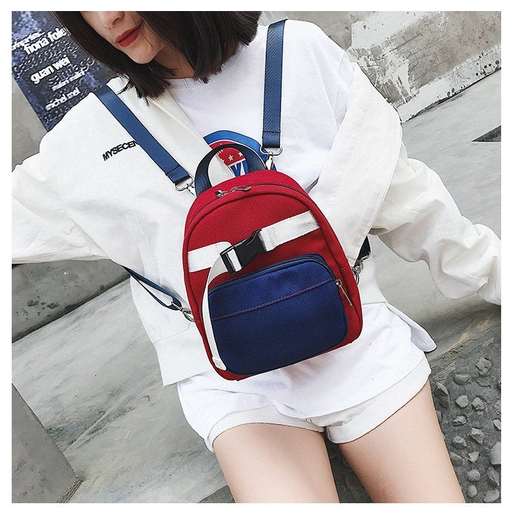 Contrast Color Canvas Casual Shoulder Bag Girl Handbag, Size: S