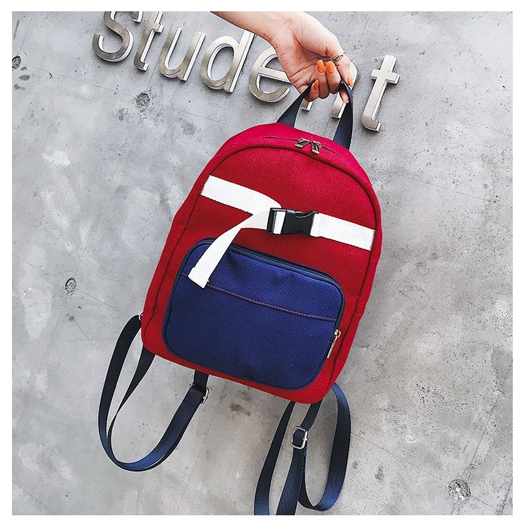 Contrast Color Canvas Casual Shoulder Bag Girl Handbag, Size: S