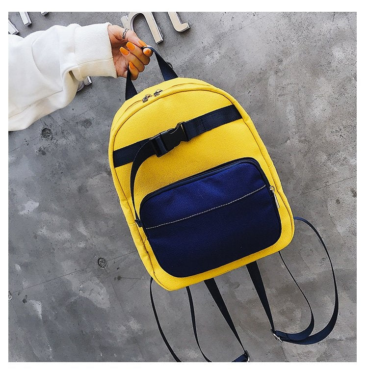 Contrast Color Canvas Casual Shoulder Bag Girl Handbag, Size: S