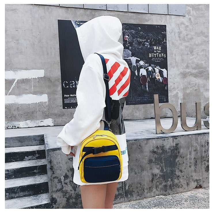 Contrast Color Canvas Casual Shoulder Bag Girl Handbag, Size: S