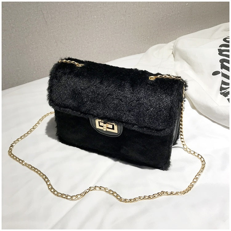 Fashion Plush PU Leather Small Square Bag Crossbody Shoulder Bag